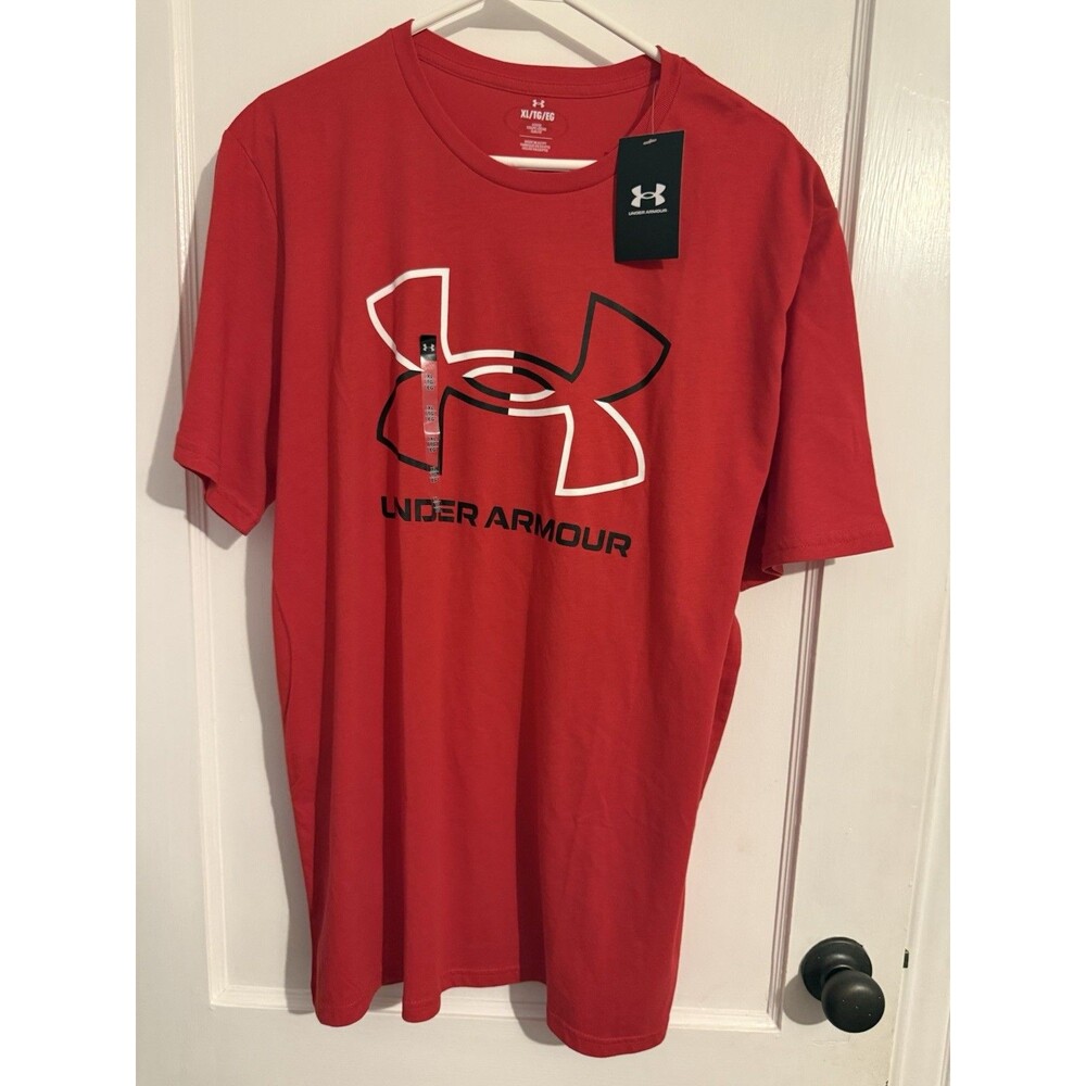 NWT Under Armour Mens Size XL Red Logo Graphic Print Short Sleeve T Shirt
